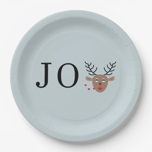Joy Festive Reindeer Kerstparty Dusty Blue Papieren Bordje (Voorkant)