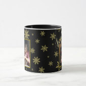Joy! Festive Snowflakes Foto Lijst Black & Gold Mok (Midden)