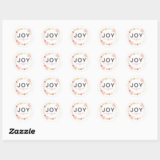 Joy - Floral Christmas Wreath familienaam Ronde Sticker (Vel)
