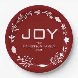 Joy Floral Christmas Wreath Family Custom Name Papieren Bordje