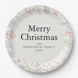 Joy Floral Christmas Wreath Family Custom Name Papieren Bordje