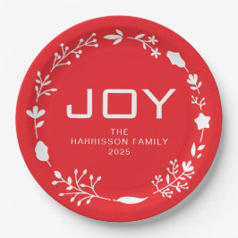Joy Floral Christmas Wreath Family Custom Name Papieren Bordje