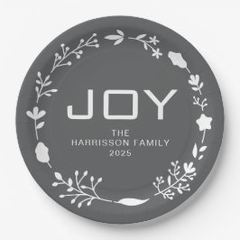 Joy Floral Christmas Wreath Family Custom Name Papieren Bordje