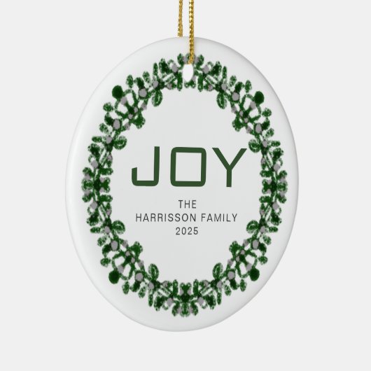 Joy Floral Kerstkrans Familienaam Foto Keramisch Ornament (Rechts)