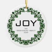 Joy Floral Kerstkrans Familienaam Foto Keramisch Ornament (Voorkant)