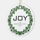 Joy Floral Kerstkrans Familienaam Foto Keramisch Ornament (Links)