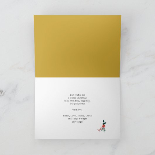 JOY Floral Red Poinsettia Pine Bough Wreatfoto Feestdagen Kaart (Binnen)