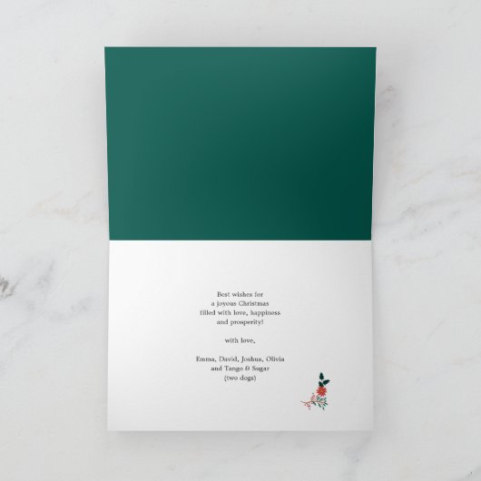 JOY Floral Red Poinsettia Pine Bough Wreatfoto Feestdagen Kaart (Binnen)