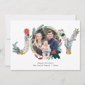 JOY Floral Red Poinsettia Pine Bough Wreatfoto Feestdagenkaart (Voorkant)