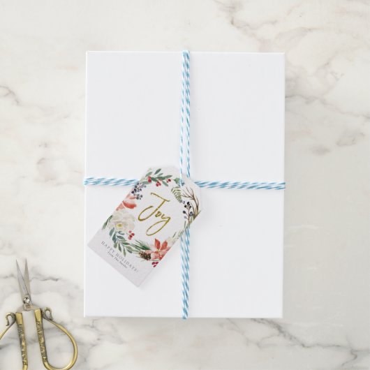 Joy Floral waterverf met kerstmis Cadeaulabel (Met Touw)