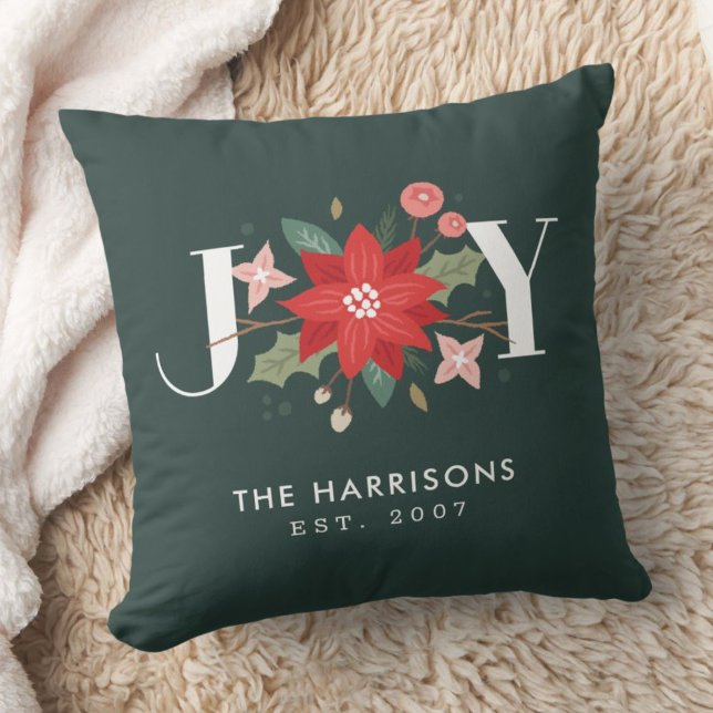 Joy Flourish Custom Floral Holiday Pillow - Green Kussen (Creator heeft geüpload)