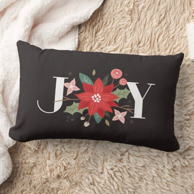 Joy Flourish Floral Holiday Lumbar Pillow - Black Kussen (Creator heeft geüpload)