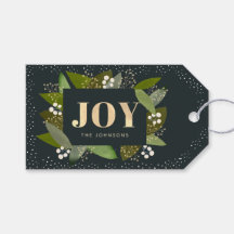 JOY Foliage & Berry Navy Blue Christmas GIft Label