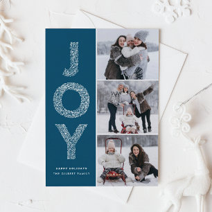 JOY Foliage Lettering Blue Photo Collage Feestdagenkaart
