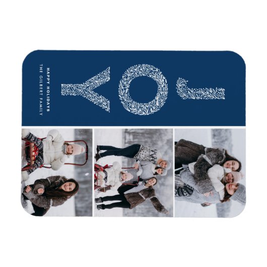 JOY Foliage Lettering Blue Photo Collage Magneet (Horizontaal)