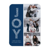 JOY Foliage Lettering Blue Photo Collage Magneet (Verticaal)