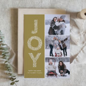 JOY Foliage Lettering Gold Photo Collage Feestdagenkaart