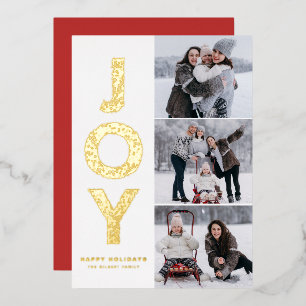 JOY Foliage Lettering Gouden Folie Fotocollage Feestdagenkaart