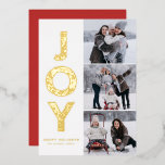 JOY Foliage Lettering Gouden Folie Fotocollage Folie Feestdagenkaart<br><div class="desc">vrolijk kerstfeest! Stuur warme vakantiegroeten naar uw familie en vrienden met deze aanpasbare gouden folie kerstkaart. Het bevat JOY loof decoratieve typografie. Personaliseer deze aquarel foto kerstkaart door uw gegevens toe te voegen. Deze gouden folie kerstkaart is verkrijgbaar in verschillende soorten kaarten.</div>