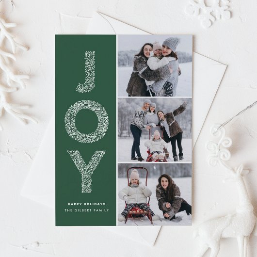 JOY Foliage Lettering Green Photo Collage Feestdagenkaart