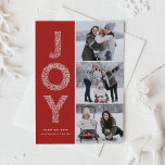 JOY Foliage Lettering Red Photo Collage Feestdagenkaart<br><div class="desc">JOY Foliage Lettering Red kerstfoto Collage Flat Kaart | kerstcadeautjes sturen met deze flinke feestelijke fotokaart. Het is voorzien van JOY foliage decorative typografie en een festief patroon. Personaliseer door namen,  bericht en foto's toe te voegen.</div>