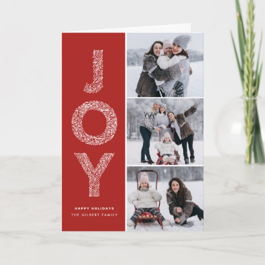 JOY Foliage Typografie Red kerstfoto Collage Feestdagen Kaart (Voorkant)