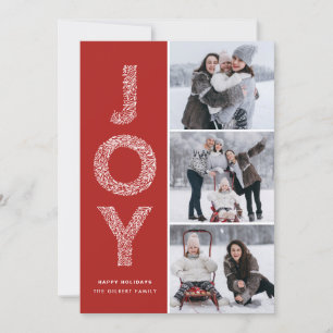 JOY Foliage Typografie Red kerstfoto Collage Feestdagenkaart