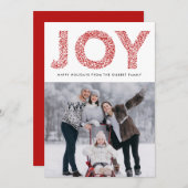 JOY Foliage Typografie Red Kerstfoto Feestdagenkaart (Voorkant / Achterkant)