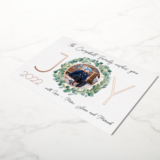 JOY Folie kerstkaart 2-zijdig met waterverf krans Folie Feestdagenkaart (Gedraaid)