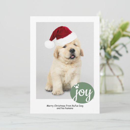 Joy Foto aangepast kerstcadeautje afdrukken Feestdagenkaart (Staand voorkant)