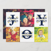 Joy Foto Collage White en Blue Kerstmis Feestdagenkaart (Voorkant / Achterkant)