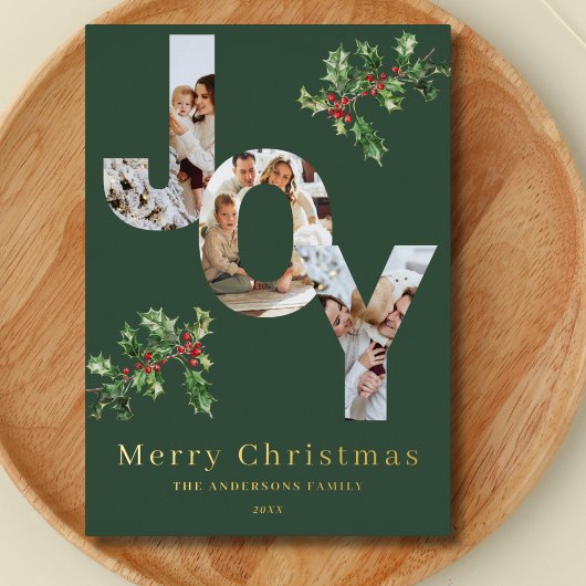 JOY foto template groen Kerst folie kaart