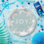 JOY Frosted Snowflakes Blauw Papieren Bordje (Feest)
