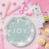 JOY Frosted Snowflakes Blauw Papieren Bordje (Feest)