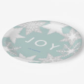 JOY Frosted Snowflakes Blauw Papieren Bordje (Gekanteld)