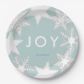 JOY Frosted Snowflakes Blauw Papieren Bordje (Voorkant)