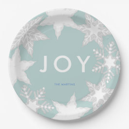 JOY Frosted Snowflakes Blauw Papieren Bordje