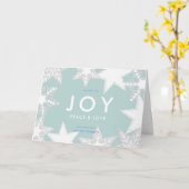 JOY Frosted Snowflakes Blauwe Onderneming Kerstmis Kaart (Gele Bloem)