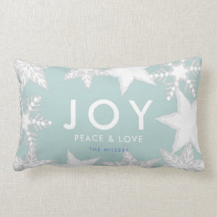 JOY Frosted Snowflakes Light Blue Kerstmis Kussen