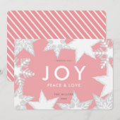 JOY Frosted Snowflakes Roze Kerst Kaart (Voorkant / Achterkant)