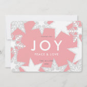 JOY Frosted Snowflakes Roze Kerst Kaart (Voorkant)