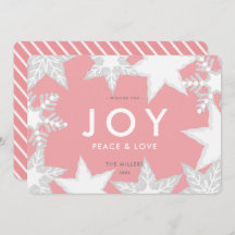JOY Frosted Snowflakes Roze Kerst Kaart