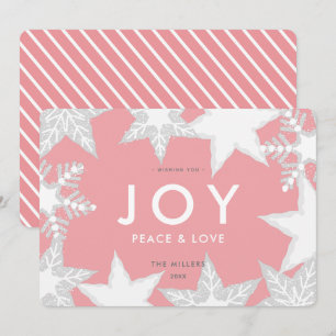 JOY Frosted Snowflakes Roze Kerst Kaart