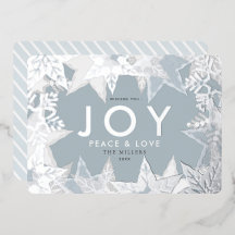 JOY Frosted Snowflakes Silver Foil Holiday Kaart