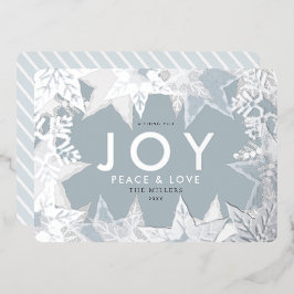JOY Frosted Snowflakes Silver Foil Holiday Kaart