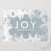 JOY Frosted Snowflakes Silver Foil Holiday Kaart (Voorkant)