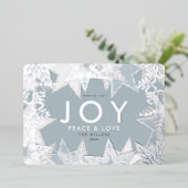 JOY Frosted Snowflakes Silver Foil Holiday Kaart (Staand Voorkant)