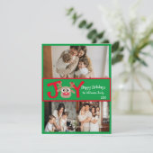 JOY Fun Schattige 3 Foto Cartoon Rendier Rood Groe Feestdagenkaart (Staand voorkant)