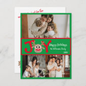 JOY Fun Schattige 3 Foto Cartoon Rendier Rood Groe Feestdagenkaart (Voorkant / Achterkant)