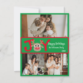 JOY Fun Schattige 3 Foto Cartoon Rendier Rood Groe Feestdagenkaart